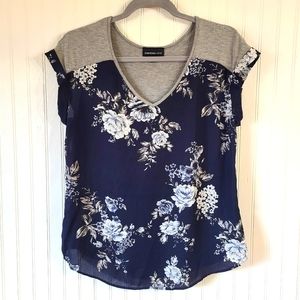 Fortune & Ivy Maya Mixed Material Top, Navy Floral, Medium